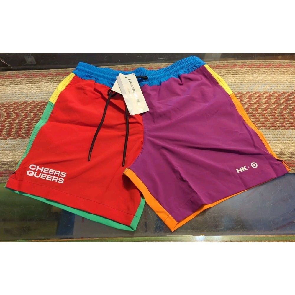 New Humankind Swimming Color Block Multicolored Pride‎ Trunks Shorts Beach Small